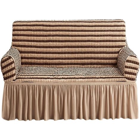 Housse De Canapé 3 Places - Tissu Extensible Polyester élasthanne - Protection Meubles Style Campagne Avec Jupe - Khaki (1/5)