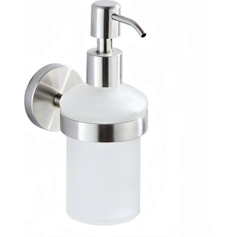 Distributeur de savon pour les mains mural, flacon pompe en verre, pour la cuisine et la salle de bain, distributeur de liquide vaisselle avec pompe en acier inoxydable, flacon pompe distributeur (1/4)