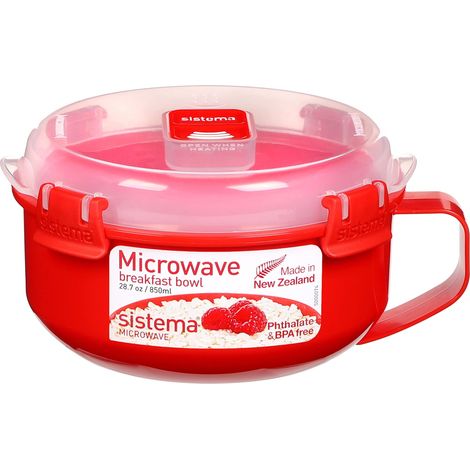 Sistema ciotola da colazione per microonde  Contenitore rotondo con coperchio  850 ml  Senza BPA  Rosso /Trasparente  1 pezzo (1/4)