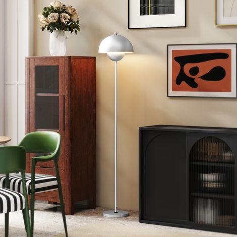 Lampe de pied Ø30x155 cm de salon moderne avec abat-jour à cuvette Douille E27 sans ampoule Argent