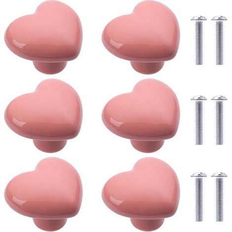 6 pomos de cerámica para armarios – Pomos para cajones con forma de corazón – Rojos – Para armarios de cocina y estanterías (1/5)