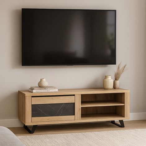 Meuble TV contemporain bois et porte céramique 150cm HORACE (1/3)