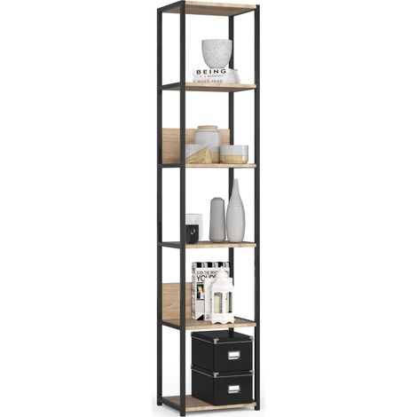 Bücherregal AKORD Metallregal mit Ebenen aus Holzwerkstoff Schwarz Breite 40 cm 6 Ebenen Sonoma-Eiche B40 x H192 x T32 cm (1/5)