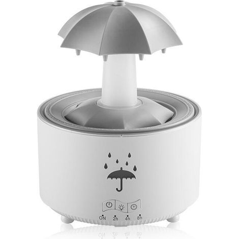 Humidificador ultrasónico silencioso con vapor frío, color blanco, con boquilla giratoria de 360° en forma de gota de lluvia y 7 luces LED. (1/5)