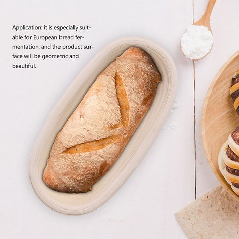 Panier de fermentation en rotin naturel non blanchi, fait main, kit de boulange pour pâte à pain, 27,5x14x8 cm, corbeille à lever artisanale pour levain et pétrin. (1/3)