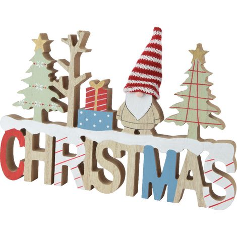 Scritta decorativa "Christmas" in legno da appoggio per decorazione natalizia
