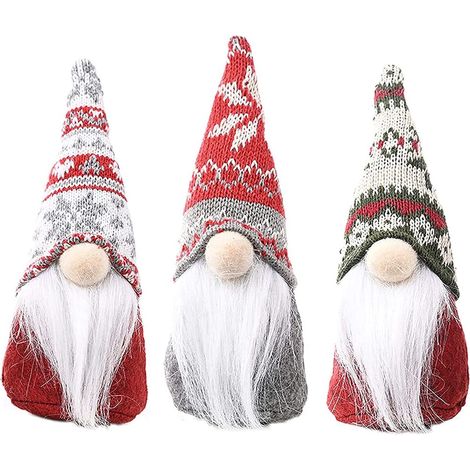 Nain De Noël En Peluche - 19 cm - Fabriqué À La Main - Felt Et Fourrure Synthétique - Décoration De Table Hivernale - Lot De 3 (1/5)