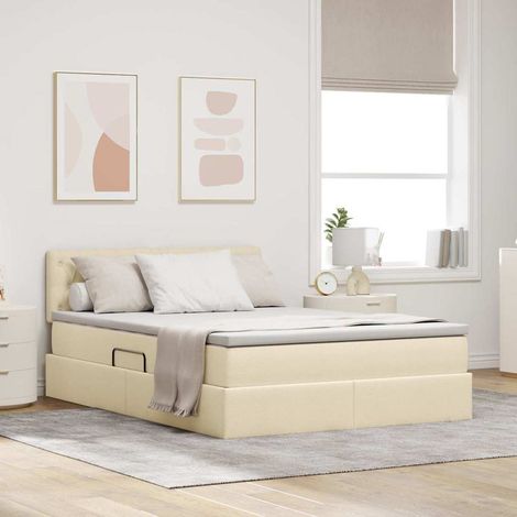Bett mit Stauraum und LED mit Matratze Creme 140 x 200 cm Stoff (1/5)