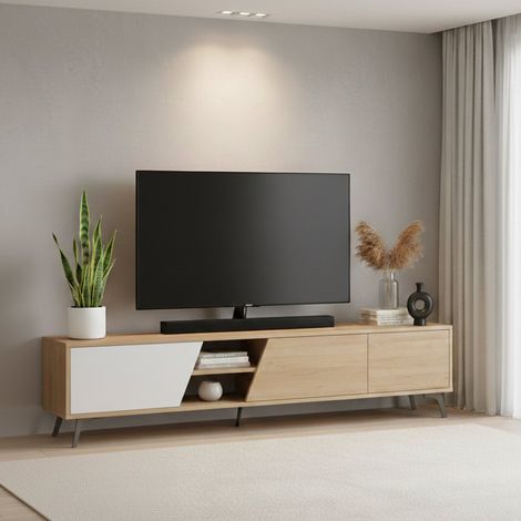 Mobile Porta tv Male, un Ripiano, 2 Ante, 2 Vani, 180x36x48h cm Marrone Quercia (1/5)