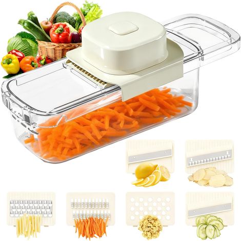 Multifunktionaler 6-in-1-Gemüseschneider mit Handschutz, Küchenmandoline zum Schneiden von Kartoffeln, Gurken und Karotten