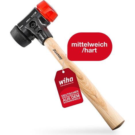 Wiha Schonhammer Safety mittelweich und hart (26614) I Gummihammer mit hochwertigem Hickory Holzstiel I Rund-Schlagkopf 60mm (1/5)