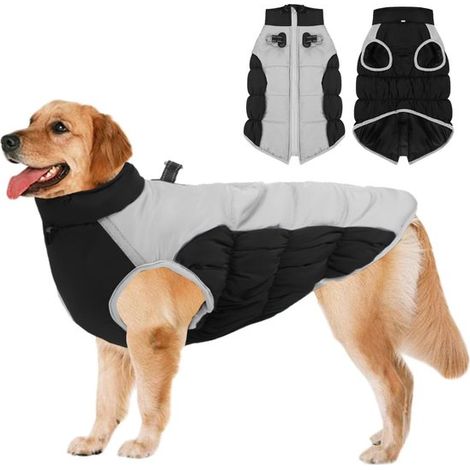 Abbigliamento invernale per cani, impermeabile e antivento, collare regolabile per un calore ottimale, cerniera sul dorso, strisce e piedini riflettenti. (1/5)