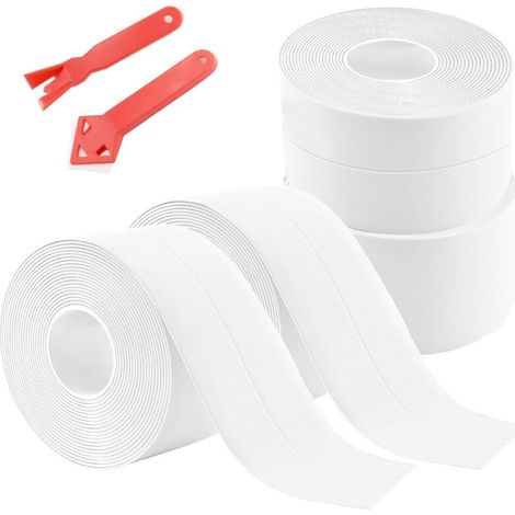 4 Pieces White Bathroom Seal 3.2 m x 3.8 cm PVC Self Adhesive Sealing Tape Waterproof Tape with 2 Sealing Tools for Kitchen, Bathroom, Toilet (1/5)