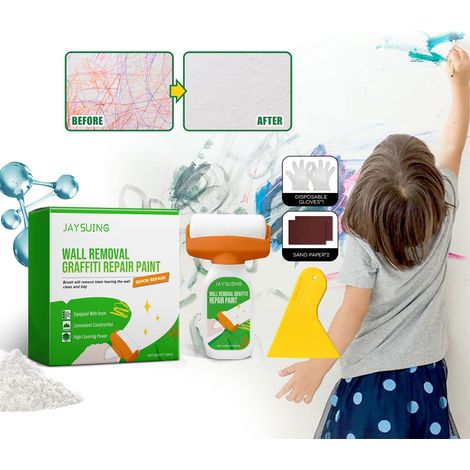 MegaHaustechnik-1-Peinture de réparation pour graffitis - Couvre et répare les graffitis sur les murs - 500 g de peinture de réparation 1 + gants 1 paire + papier de verre 2 + grattoir 1 (1/5)