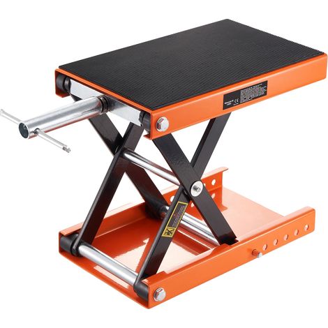 Elevador de motocicletas, capacidad de carga de 500 kg, altura ajustable de 9,4 cm a 35 cm, construcción de acero, plataforma ancha antideslizante de 36,6 cm x 22,9 cm, sistema de pasador de seguridad (1/5)
