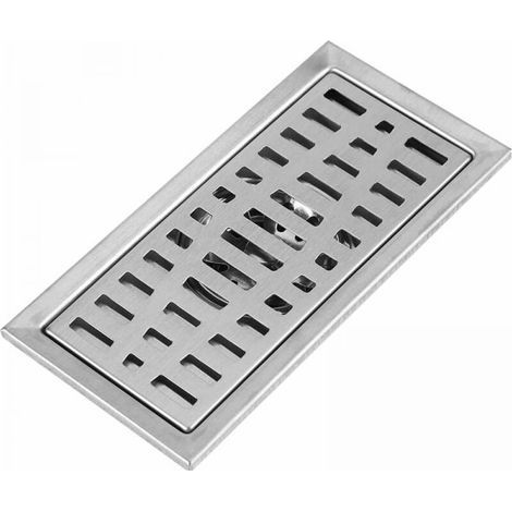 Siphon de sol avec couvercle amovible, évier rectangulaire 200 x 100 mm, siphon de douche en acier inoxydable, siphon à grille pour salle de bain WC buanderie jardin cuisine (1/5)