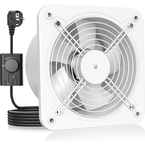 Extracteur d'air 200mm - Salle de Bain Silencieux avec Clapet antiretour, Régulateur de vitesse, Prise, Ventilation industriel pour Cuisine Garage Sous-sol Bureau, A-Blanc (1/5)