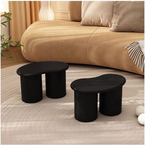 Pouf Repose Pieds multifonctionnel 2 Petits Bancs Irréguliers 42x22.5x24.5cm Tabouret Lot de 2 Chaussures pour Canapé Salon Meuble entrée Chambre Noir (1/5)
