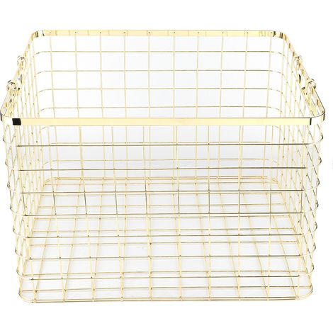 Panier à linge en acier inoxydable doré avec poignées, idéal pour la cuisine et la chambre. (1/5)