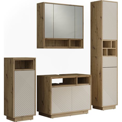 set mobili bagno Beatrice, Cachemire/Rovere artigianale, Set di 4, Vicco