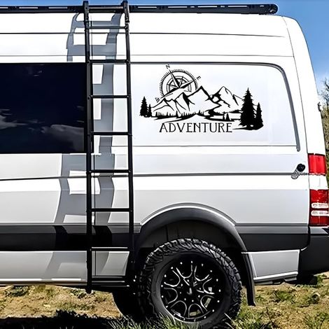 Mountain Forest Compass Car Decals Side Window Stickers Car Hood Auto Vinyl Decal for Truck SUV, Black (1/4)