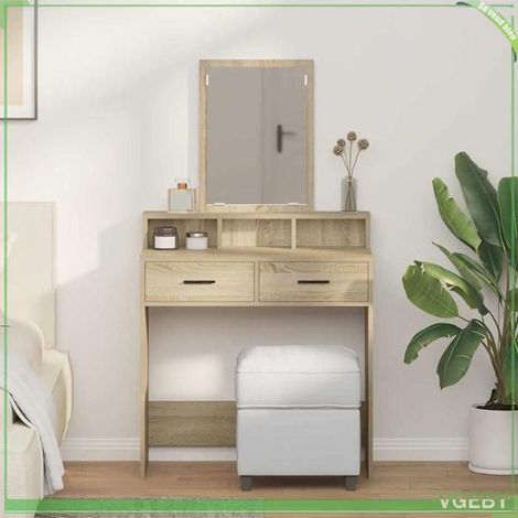 Table de Maquillage - ABI - Chêne Sonoma - 79 x 41 x 140 cm - 1 Tiroir - Miroir LED (1/5)