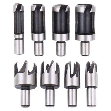 QORVA-Lot de 8 fraises à bois à tige ronde en acier au carbone et forets coniques pour le travail du bois 6 mm/10 mm/13 mm/16 mm
