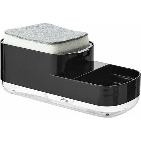 Spülmittelspender, Spülmittelspender für die Küchenspüle, 2-in-1-Spülmittelspender mit Schwammhalter, ausgestattet mit einem Schwamm und geeignet für Küchenspülen (schwarz) (1/5)