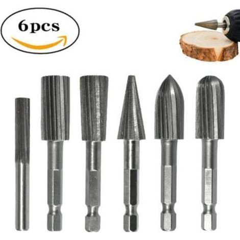 6-Piece Rotary Milling Cutter Set, Hex Shank, High-Speed Steel Milling Cutters, Rotary File Tools for (1/4)