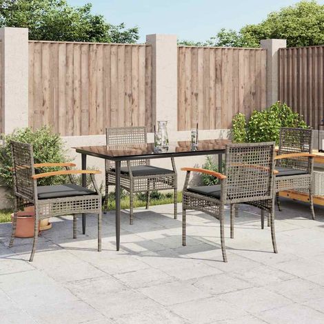 vidaXL 5 Piece Garden Dining Set with Cushions Grey Poly Rattan (1/5)