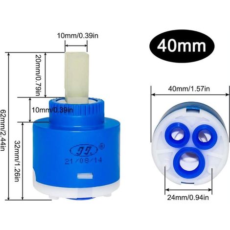 Cartouche Ceramique Cartouche en céramique 40mm Inner Contrôleur Cartouche de rechange Cartouche Mitigeur pour robinet mitigeur de salle de bain Bleu (40mm) MOONSTARS (1/3)