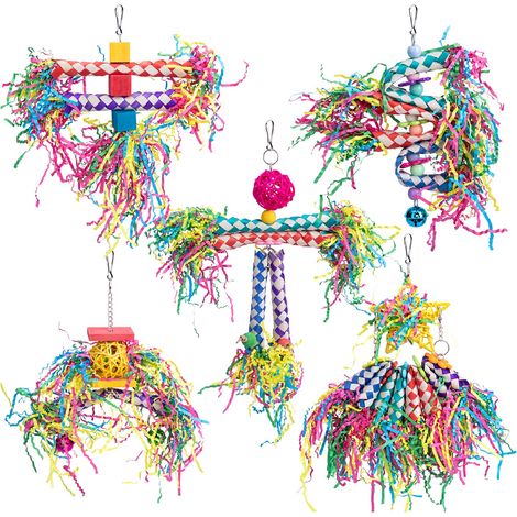 Lot de 5 jouets à mâcher en bois pour cage de perroquet, blocs à déchiqueter, jouets suspendus pour petits oiseaux, cacatoès et aras nains.