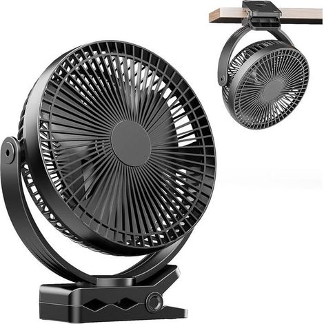 1 ventilateur pince USB, 20 cm, double rotation 360°, batterie 10000 mAh, pour bureau, maison, voyage et camping (1/5)