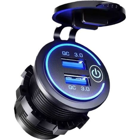 Prise USB étanche 12V/24V avec interrupteur tactile – Charge rapide Quick Charge 3.0 – Lumières LED – Pour voiture. bateau. camping-car (1/5)