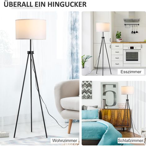 Lampadaire HOMCOM avec abat-jour en polyester et coton, pied lumineux à douille E27 pour séjour et chambre, blanc, sans ampoule. (1/4)