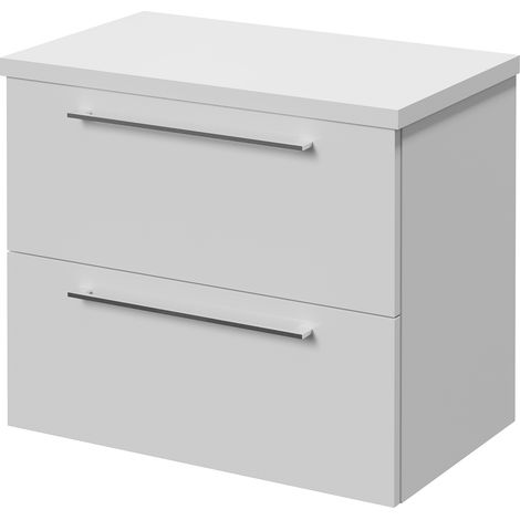 Napoli 390 Gloss White 600mm Wall Mounted 2 Drawer Vanity Unit for Countertop Basins - 600mm - Chrome 320mm Handle