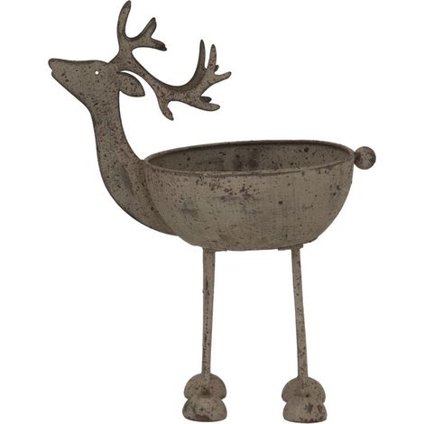 Rustic Reindeer Bowl Decoration - Metal - L9 x W14 x H18 cm - White