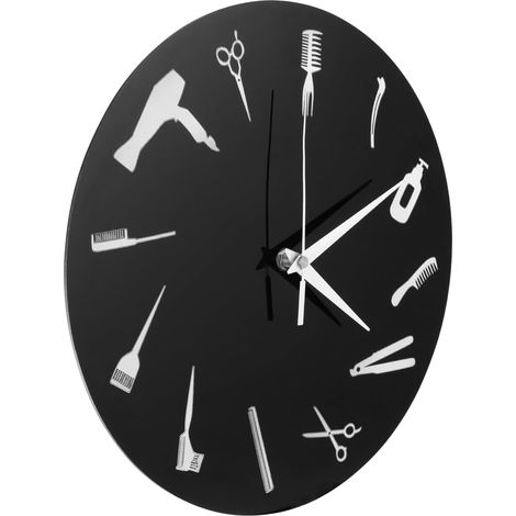 Horloge Murale Ronde Noire en Acrylique Silencieuse pour Salon de Coiffure et Beauté Décoration Intérieure Moderne Horloge Murale à Piles Ornement Mural Design Simple et (1/5)
