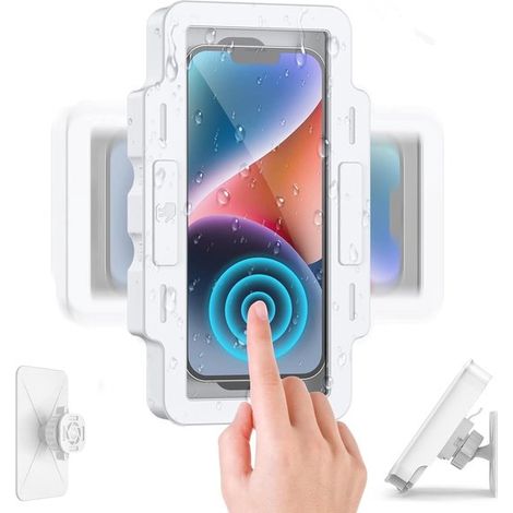 Soporte impermeable para teléfono para la ducha - Giratorio 480° - Funda para teléfono de baño - Soporte de pared con fuerte fijación adhesiva para la pared de la ducha (1/4)