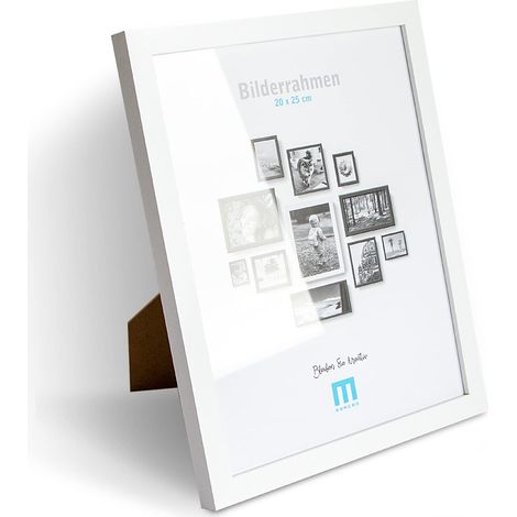 Cadre photo, 20 x 25 cm, blanc, minimaliste et moderne, pour photos images, 1 pièce, avec une protection en verre acrylique, peut être utilisé comme support de table ou sur le mur