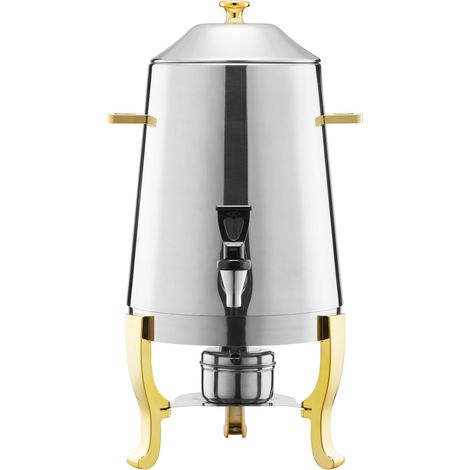 Fontaine à boisson inox 13L avec réchaud à alcool, distributeur boissons chaudes et froides avec robinet pour café, thé, eau chaude, idéal restaurants, hôtels, fêtes (1/5)