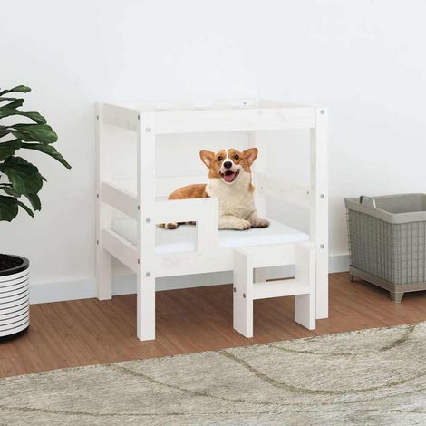 vidaXL Lit pour chien Blanc 55,5x53,5x60 cm Bois de pin solide (1/5)