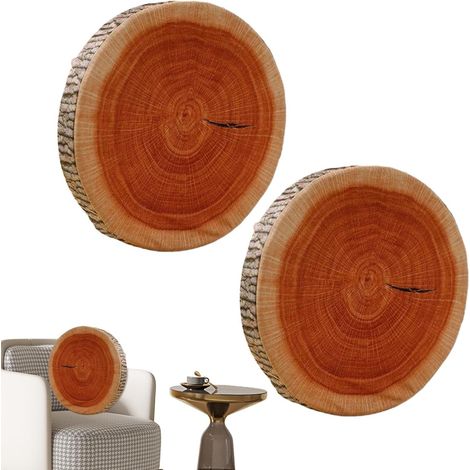 Coussin Décoratif Rond - Coussins Décoratifs Ronds en Bois - Déco Naturel 2 Pièces pour Salon Chambre Camping Hôtel Maison (1/5)