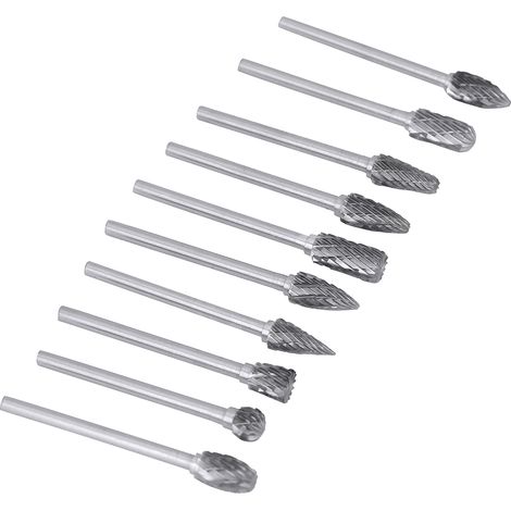 Jeu de 10 fraises carbure tungstène pour outil rotatif, forets à queue (1/4)