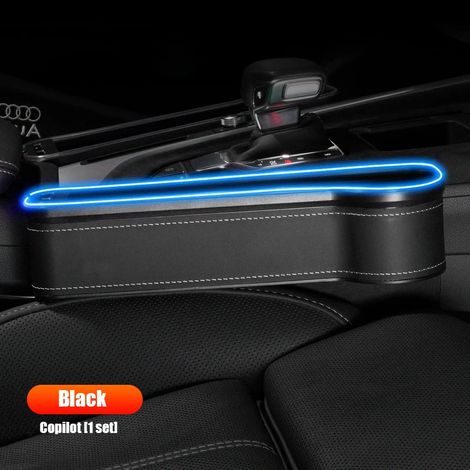 (Côté passager noir) Organisateur d'espace pour siège auto MG ZS 6 5 HS avec éclairage d'ambiance LED - Boîte de rangement pour espace entre les sièges - Combleur d'espace entre les sièges (1/5)