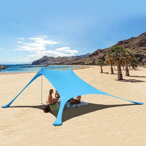 Tente de plage portable d'extérieur, tente de camping en bord de mer avec auvent en lycra bleu (1/5)