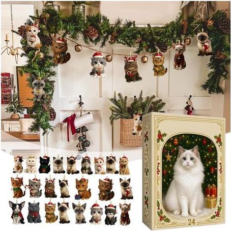 I calendari dell'avvento Gatti 2025 Calendario di Natale 24 Giorni Con Ciondoli di Gatti Acrilico 2D Decorazioni Albero di Natale Con i Gattini di cartoni animati,regalo Per gli Amanti Della Figa (1/5)