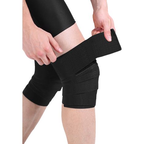 Bandes de genou ergonomiques (lot de 2) - Support de genou enveloppant pour musculation - Durables et respirantes - 170 cm - Noires