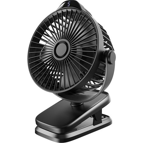 Mini ventilador portátil con clip USB, 4000 mAh, control remoto silencioso, pantalla LED, 5 velocidades, rotación de 360°, ventilador de escritorio recargable para oficina, hogar, camping, cochecito. (1/5)