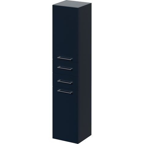 Napoli Deep Blue 350mm x 1600mm Wall Mounted Storage Unit - 350mm - Chrome 160mm Handle